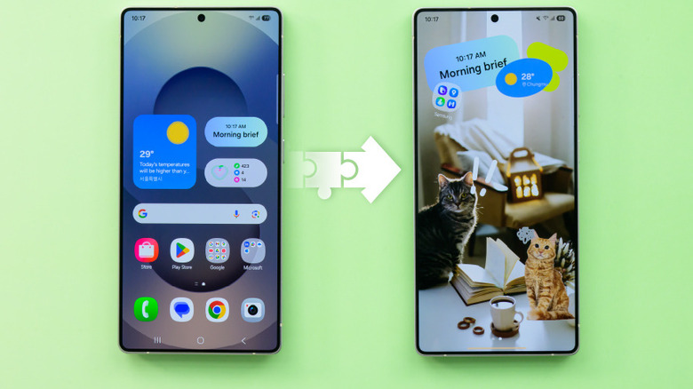 Avant et après l'utilisation de l'écran d'accueil DIY dans Samsung Good Lock Home Up