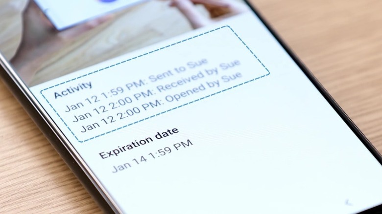 Écran d’activité de partage privé du Samsung Galaxy.