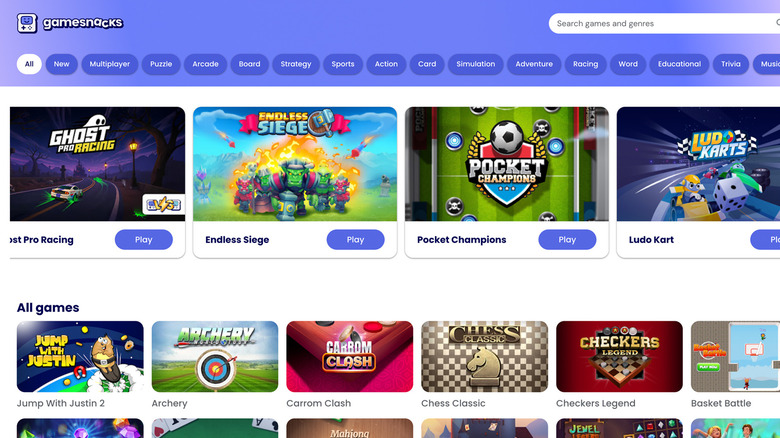 Site Web GameSnacks avec divers jeux