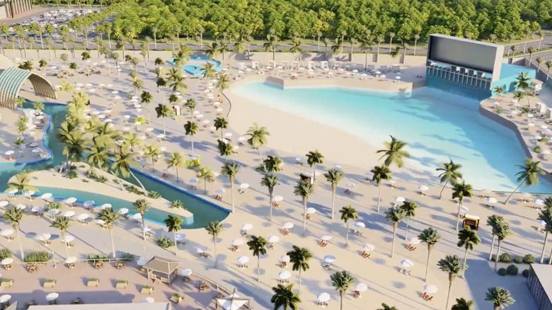 Concept de parc aquatique Bayou Phoenix avec palmiers.