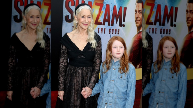 Helen Mirren tenant par la main son beau-petit-fils Basil lors de la première de 