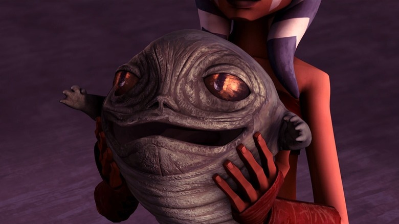 Ahsoka Tano tenant Rotta le Hutt bébé dans Star Wars : The Clone Wars