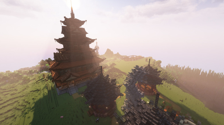 Une pagode construite dans Minecraft.