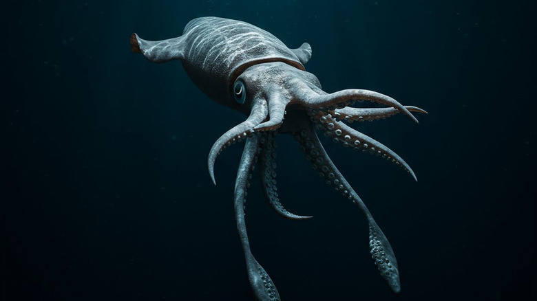 Concept réaliste d'un calmar géant dans les profondeurs marines