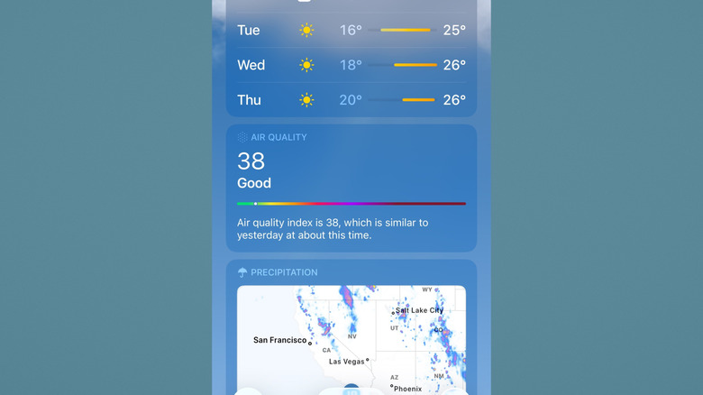 La section sur la qualité de l'air dans l'aperçu d'Apple Weather.