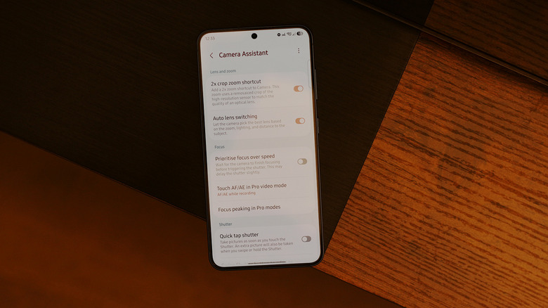 Options de Camera Assistant sur un téléphone Samsung