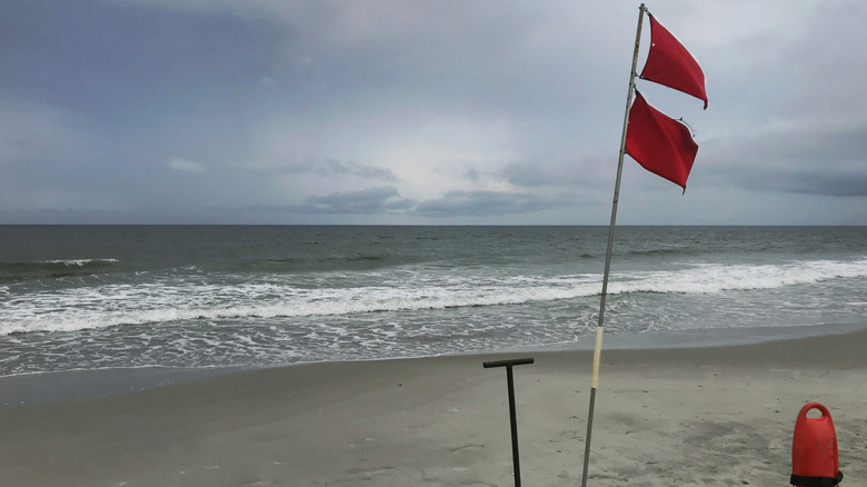 un double drapeau de plage rouge