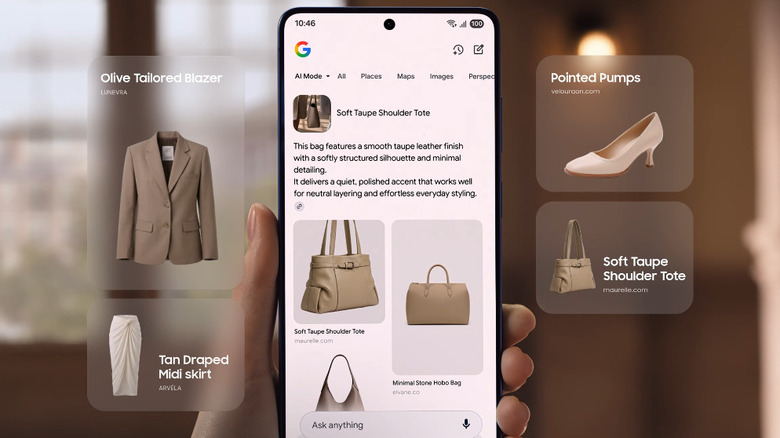 Une personne utilisant Circle To Search d'Android pour trouver une tenue.