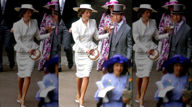 Le prince et la princesse de Galles dans l'enceinte royale de Royal Ascot, juin 1986.