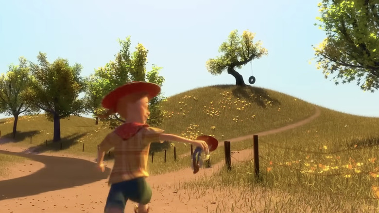 L'arbre avec la balançoire en pneu où Emily et Jessie jouent dans Toy Story 2