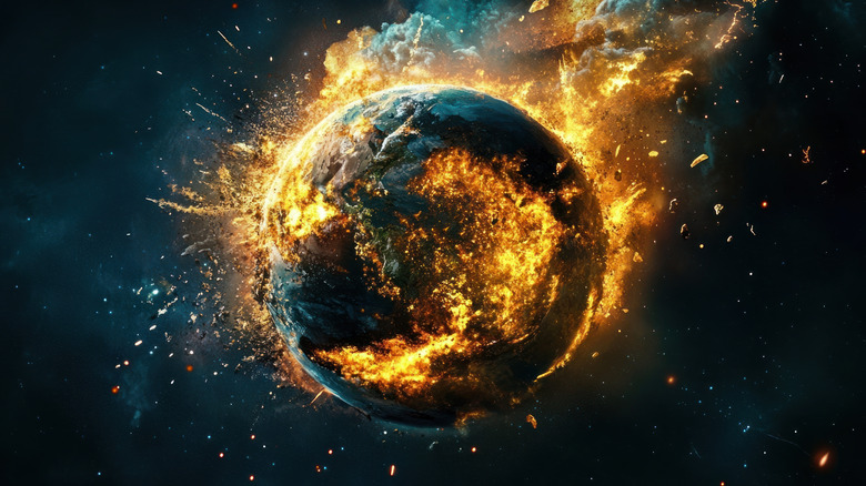 Planète explosant et se déchirant