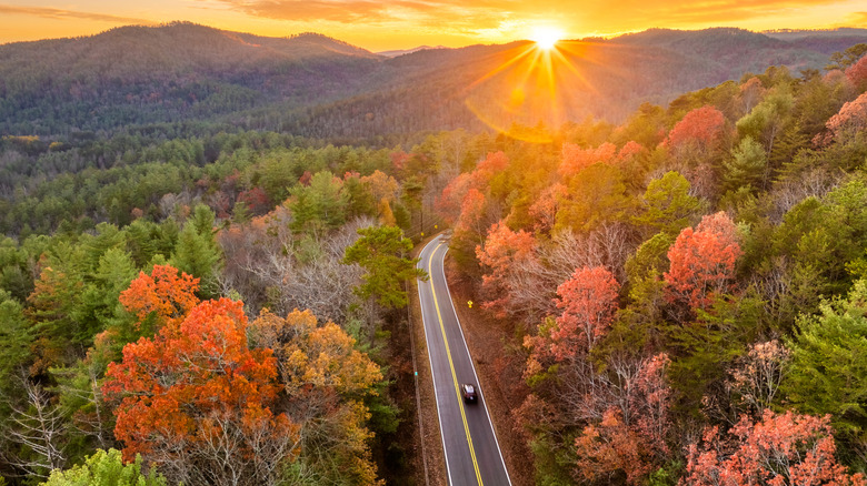 voiture solo sur la route des Smoky Mountains