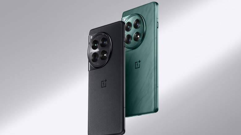 Une photo des modèles OnePlus 12, un en vert et un en noir