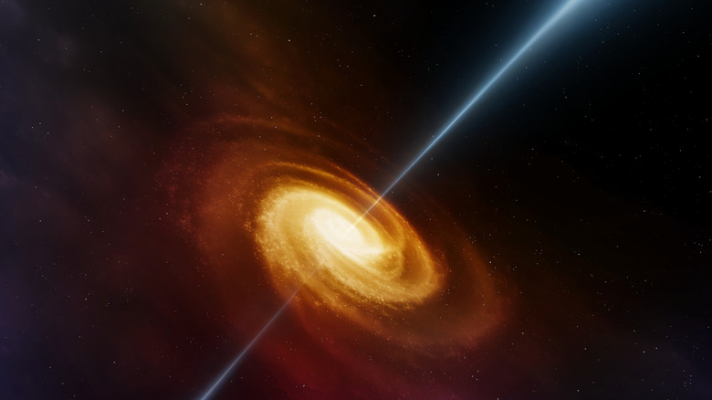 Quasar avec jet de matière tirant depuis le centre