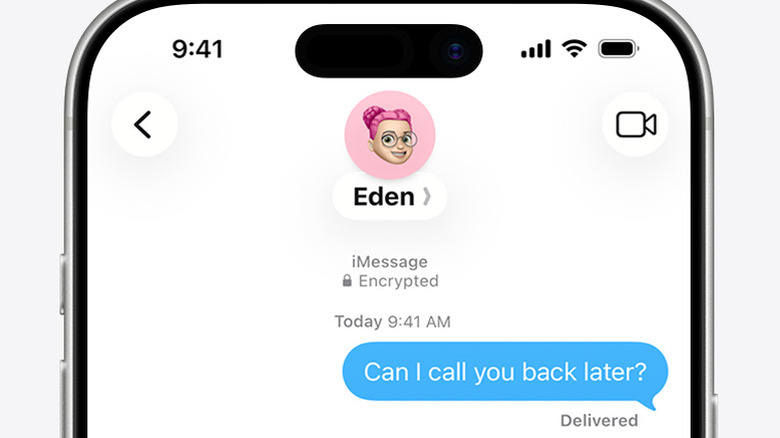 Une discussion iMessage montrant que la conversation est « cryptée »
