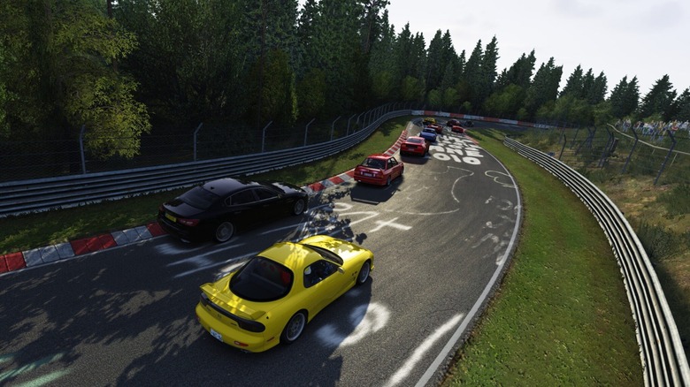 Voitures sur une piste de course à Assetto Corsa