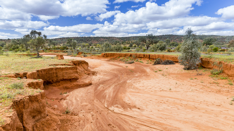Un lit de rivière asséché en Australie.