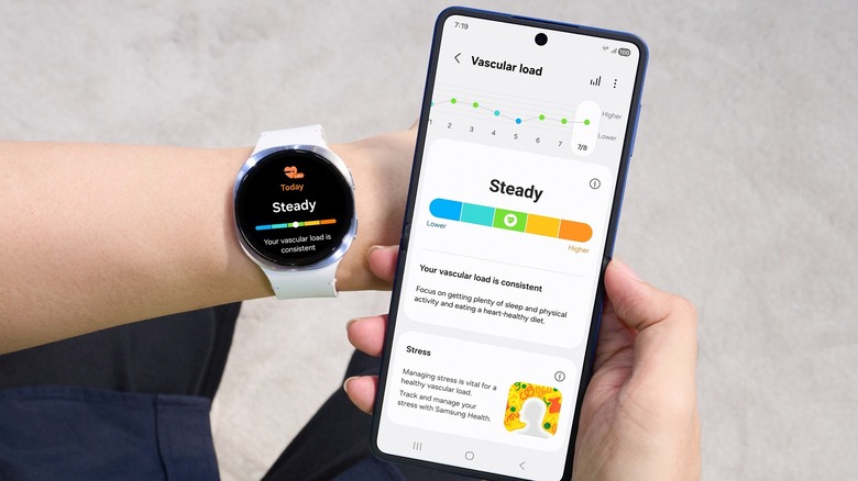 Personne utilisant une Samsung Galaxy Watch 8 avec l’application Samsung Health