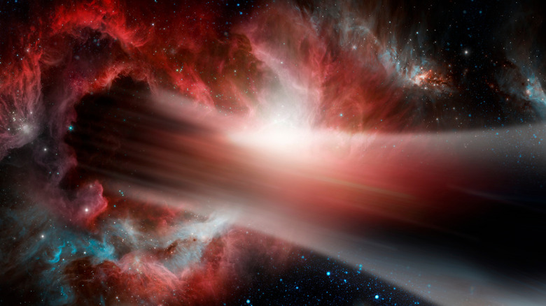 Les rouges et les blancs utilisés pour créer le concept d'un trou de ver dans l'espace