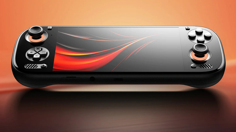Un Ayn Odin 3 noir avec des détails orange.
