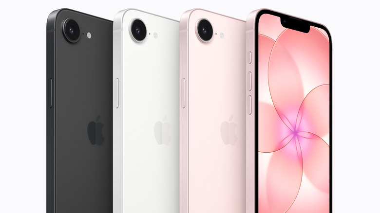 Une image de communiqué de presse de l'iPhone 17e en différentes couleurs