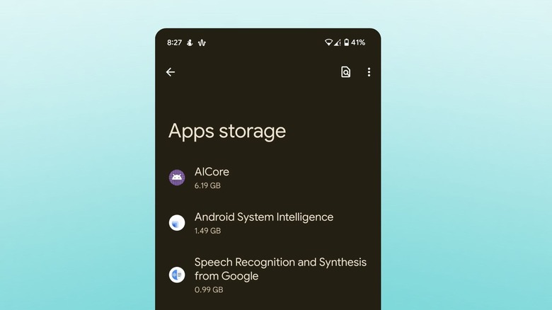 Capture d'écran montrant le menu de stockage d'applications sur le téléphone Google Pixel.