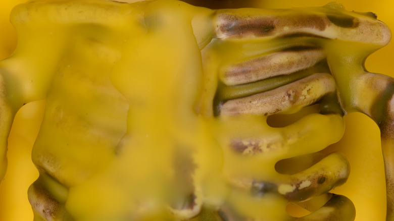 Un squelette recouvert de cire jaune.