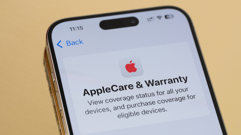 Le menu AppleCare et garantie sur un iPhone