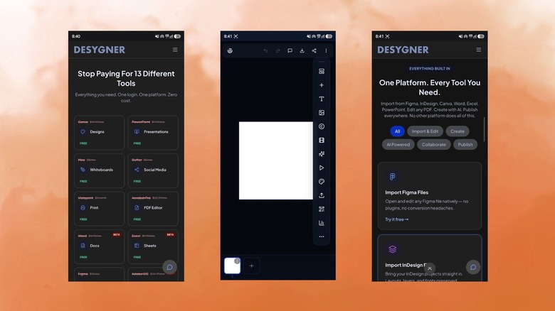 Fonctionnalités de l'application Desygner sur Android