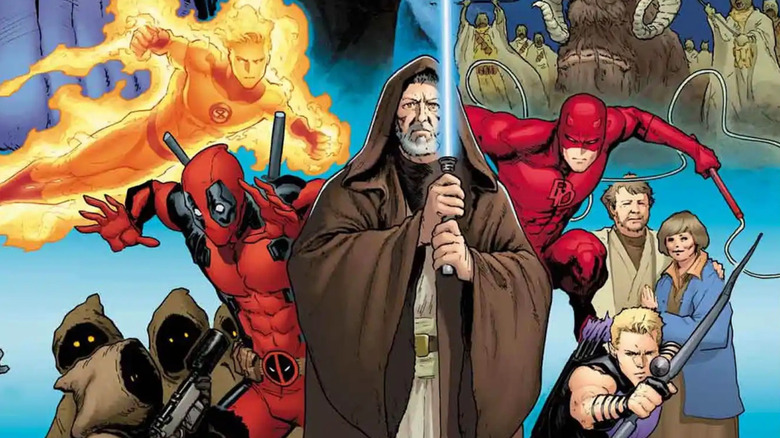 Obi-Wan Kenobi, Human Torch, Daredevil, Owen Lars, Beru Lars, Hawkeye, Jawas et Deadpool se réunissent dans 