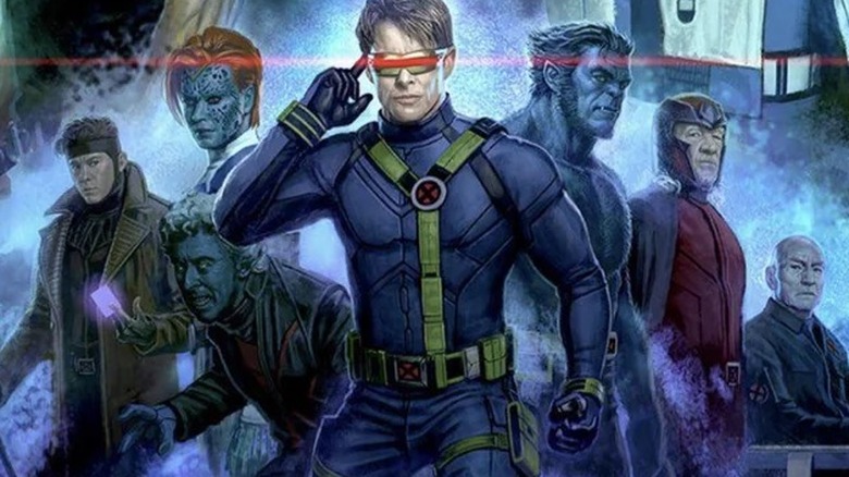 Les X-Men (Gambit, Mystique, Nightcrawler, Cyclops, Beast, Magneto, Professeur X) sur l'affiche Avengers : Doomsday