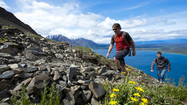 Deux randonneurs dans le parc national et réserve Kluane, Yukon, Canada.