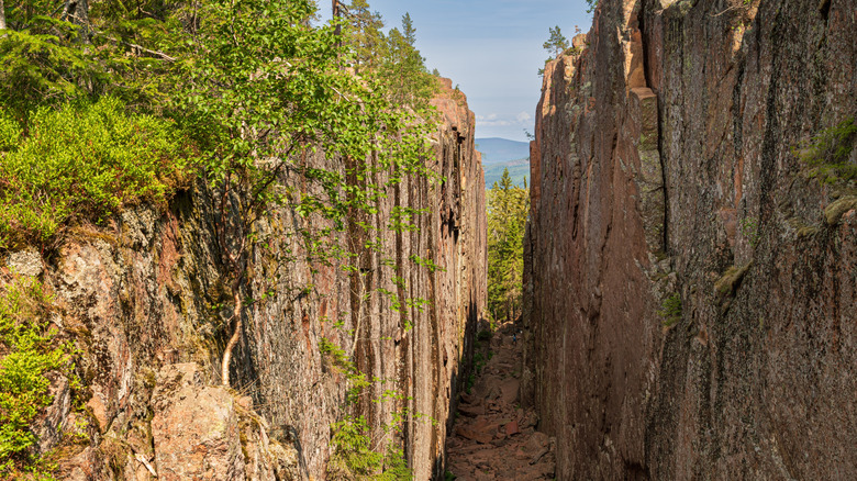 Slåttdalsskrevan, une profonde crevasse rocheuse dans le parc national de Skuleskogen en Suède
