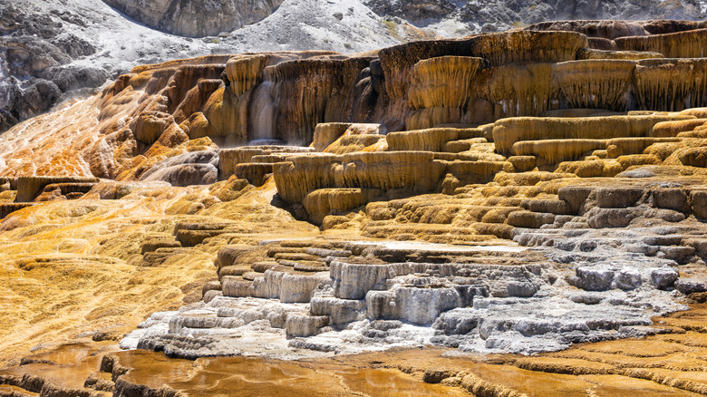 formations rocheuses dorées, blanches et brunes provenant de sources chaudes