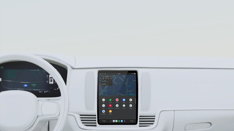 Système d'exploitation Android Automotive fonctionnant sur l'écran d'une voiture.