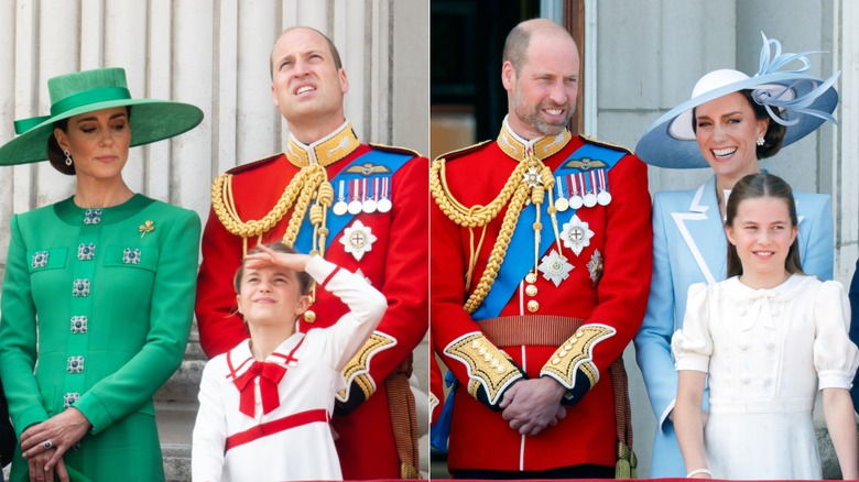 (G) Princesse Charlotte avec ses parents en 2023. (D) Princesse Charlotte avec ses parents en 2026