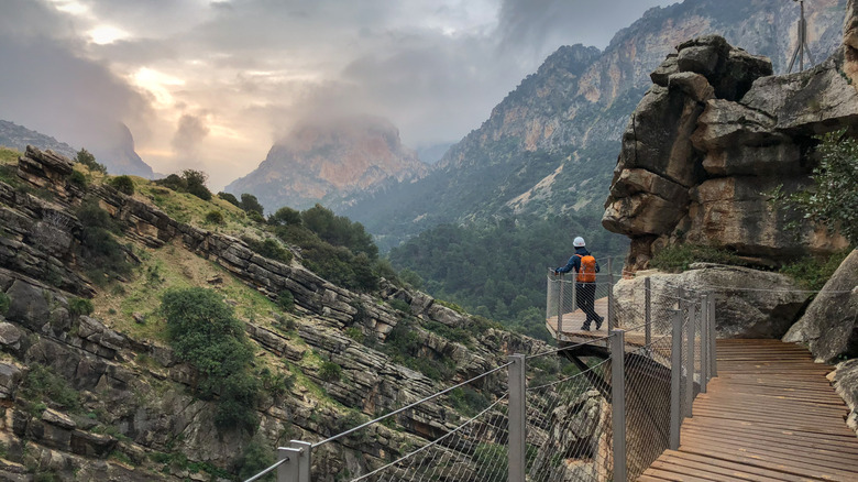 Une personne regardant d'un point de vue sur le Caminito del Rey près de Málaga en Espagne