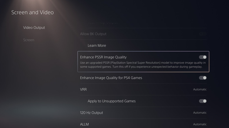 Fenêtre des paramètres d’écran et vidéo sur PS5