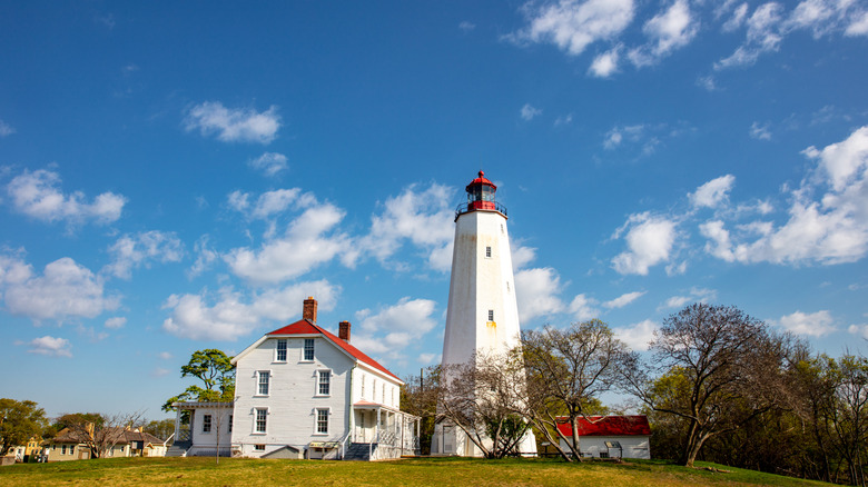 Phare de Sandy Hook blanc et rouge dans le New Jersey