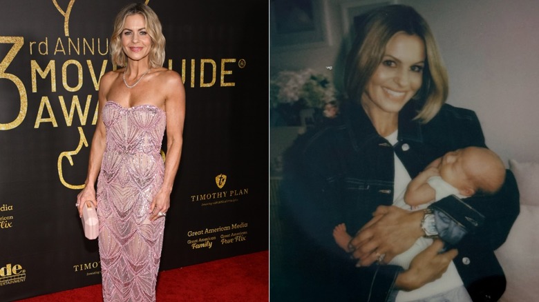 Candace Cameron Bure souriante dans une robe bustier rose