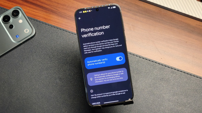 Section de vérification du numéro de téléphone dans les paramètres Google