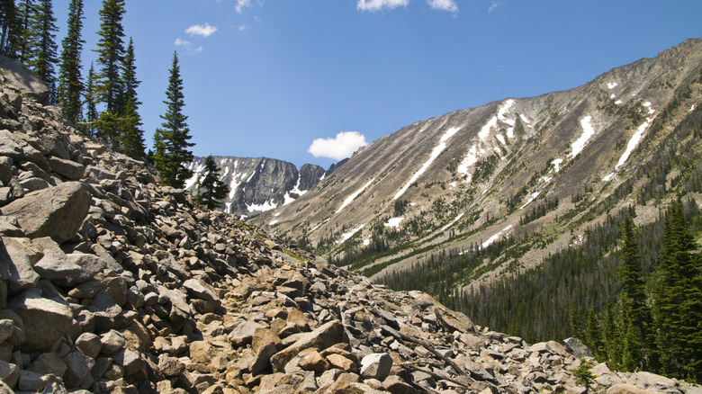 un sentier rocheux dans les Crazy Mountains du Montana